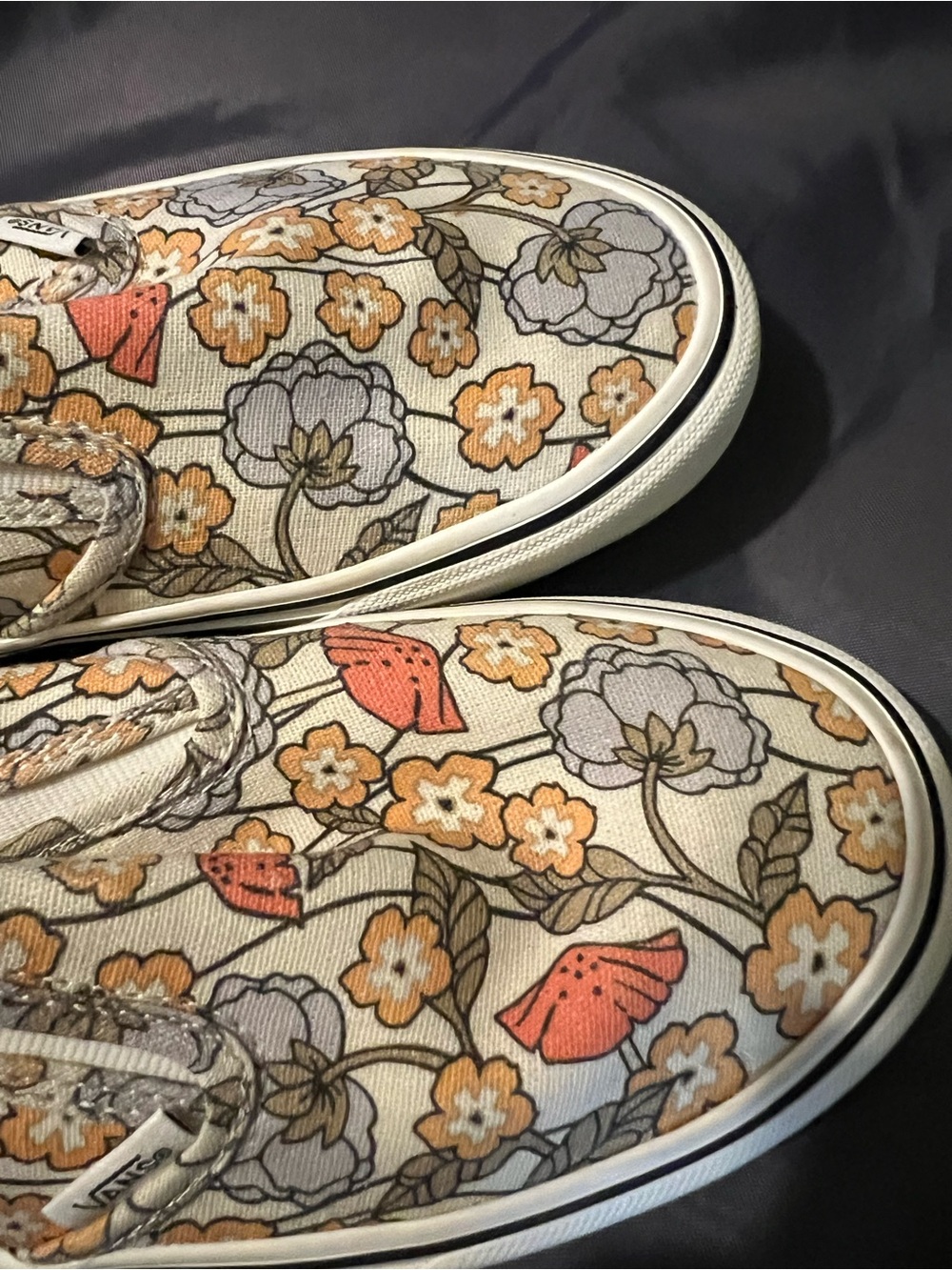 Vans Floral Canvas Slip-On Sneakers - Cream, Orange, Gray